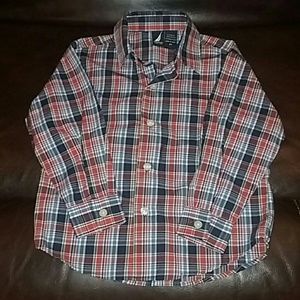 3t boys Nautica button up- Navy Orange Blue White